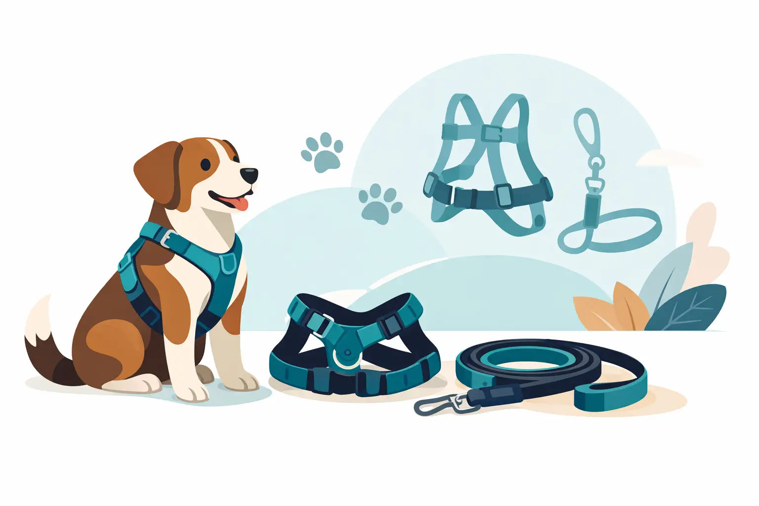 Cute puppy in teal harness with matching dog lead and harness set, perfect for stylish walks