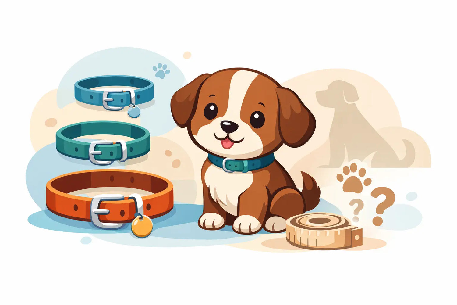 Cute puppy with stylish dog collars in blue, green, and orange for small dogs and puppies