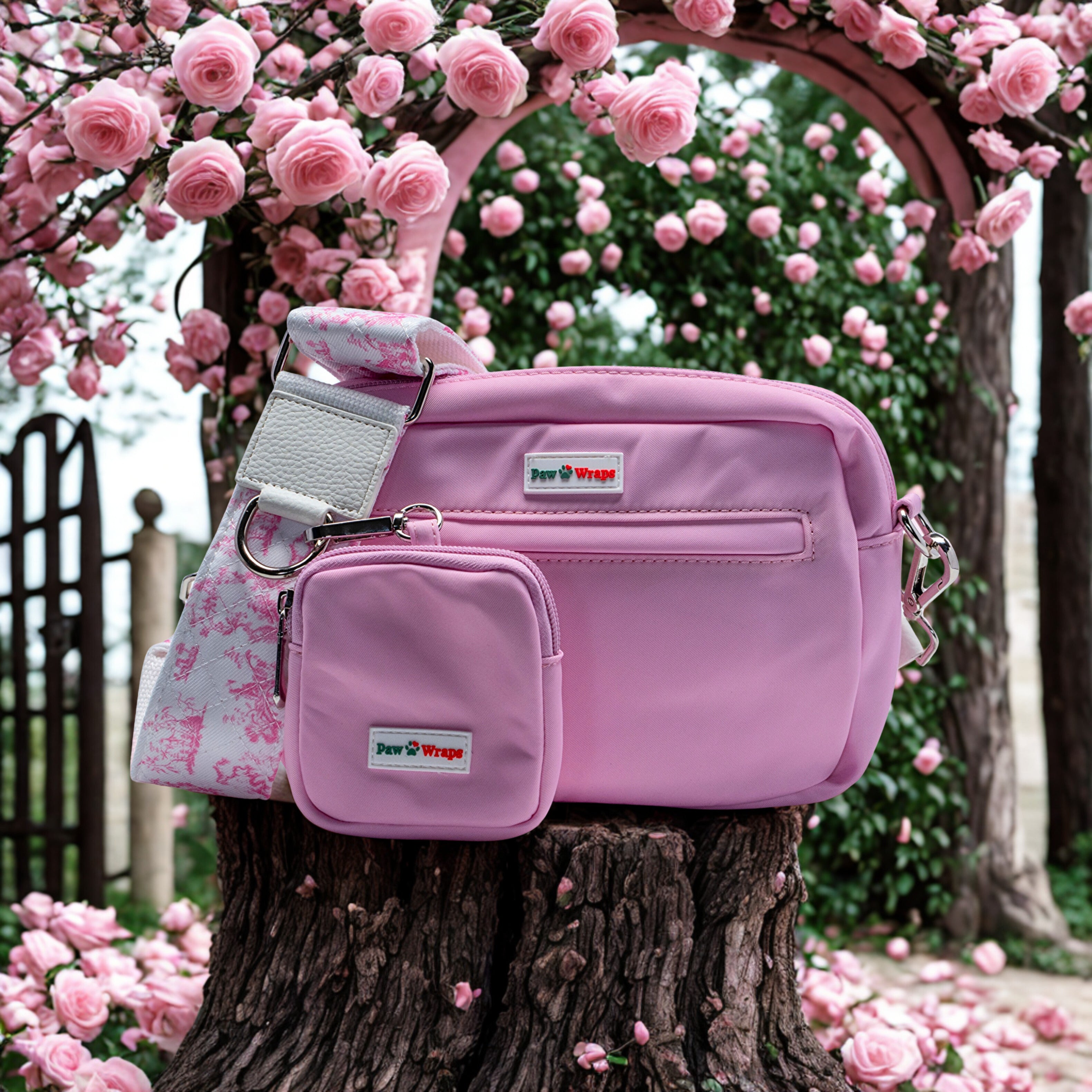 Paw Wraps DOG WALKING BAG Pink Pink Cross Body Dog Walking Bag with Adjustable Strap and Treats Pouch