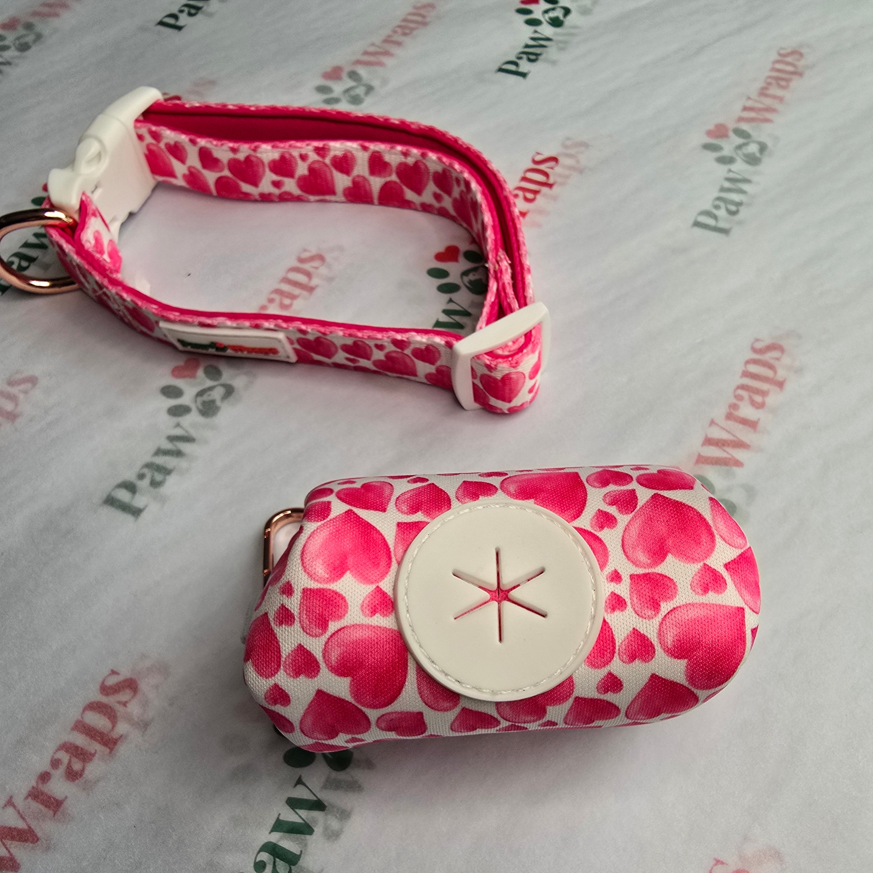 Paw Wraps Poop Bag Holder Hot Pink Love Hearts Dog Poop Bag Holder