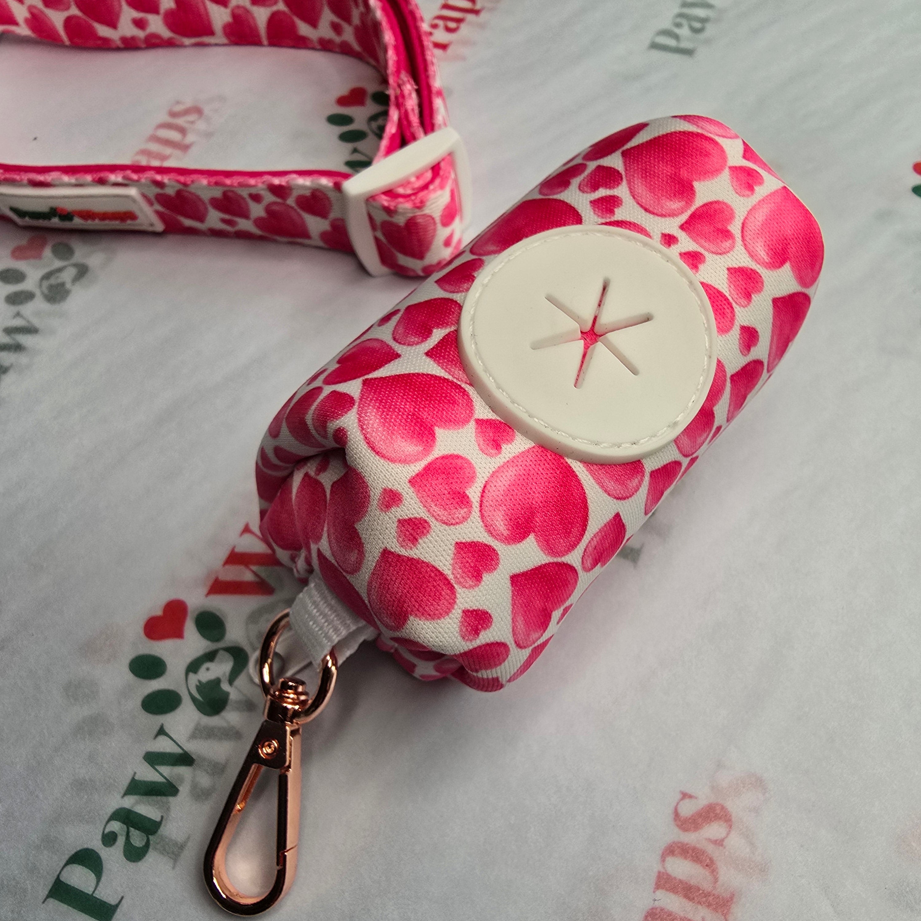 Paw Wraps Poop Bag Holder Hot Pink Love Hearts Dog Poop Bag Holder