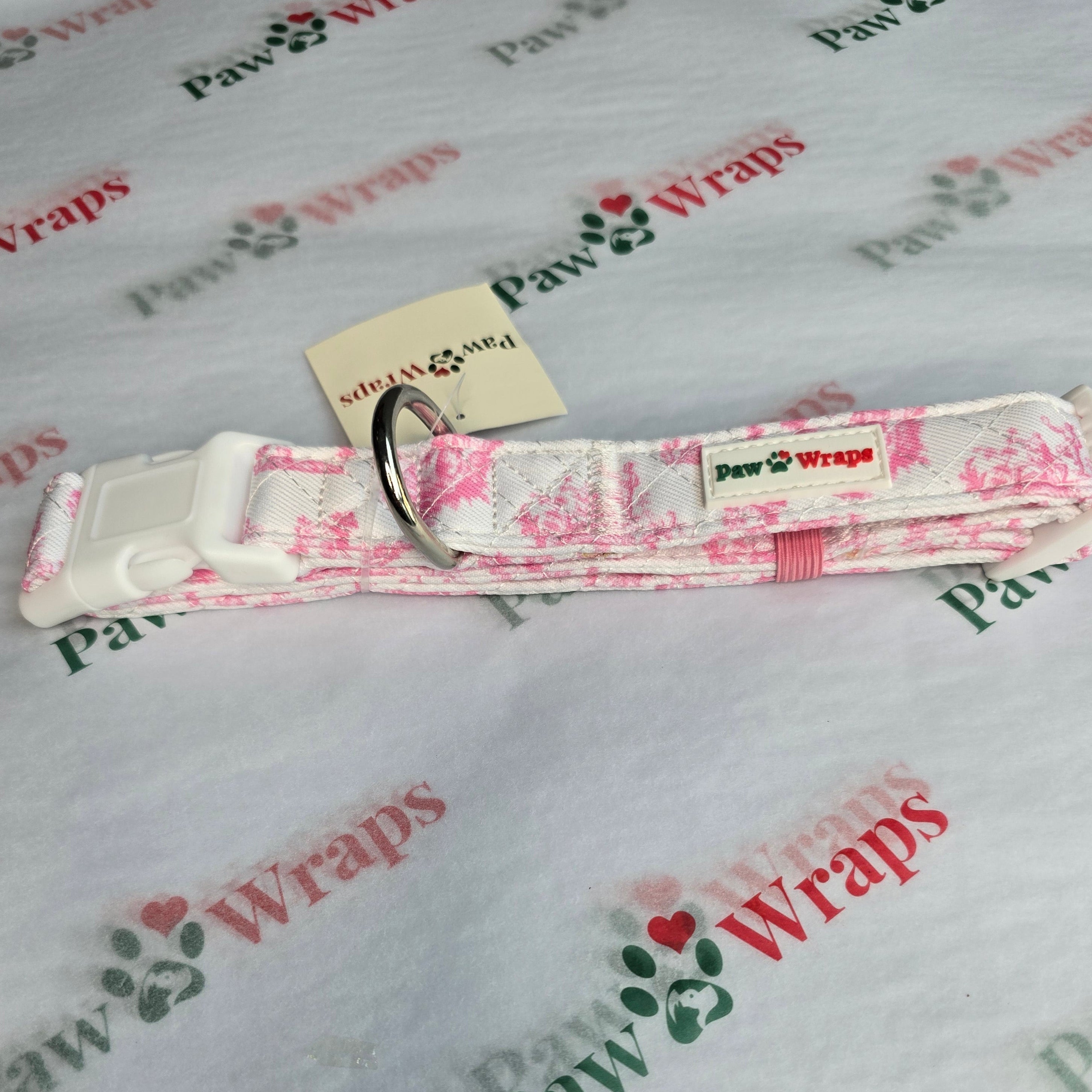 Pink and White Toile de Jouy Dog Collar