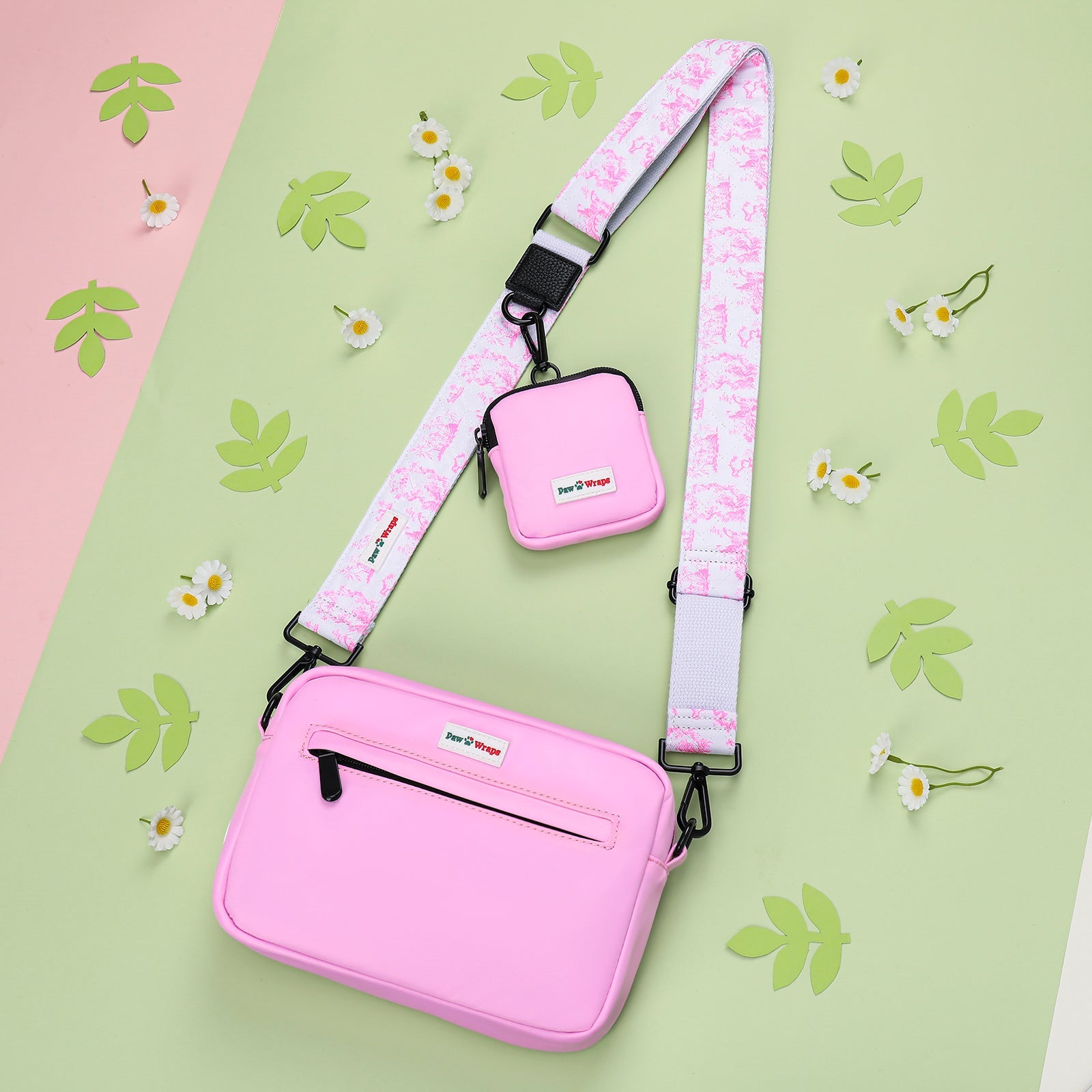 Paw Wraps DOG WALKING BAG Pink Pink Cross Body Dog Walking Bag with Adjustable Strap and Treats Pouch