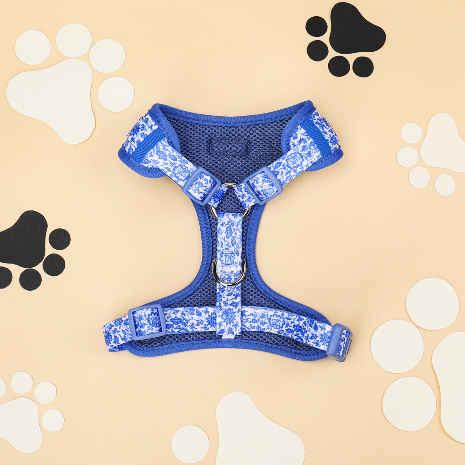 Paw Wraps Dog Harness XS Blue Toile de Jouy Cotton Adjustable Dog Harness