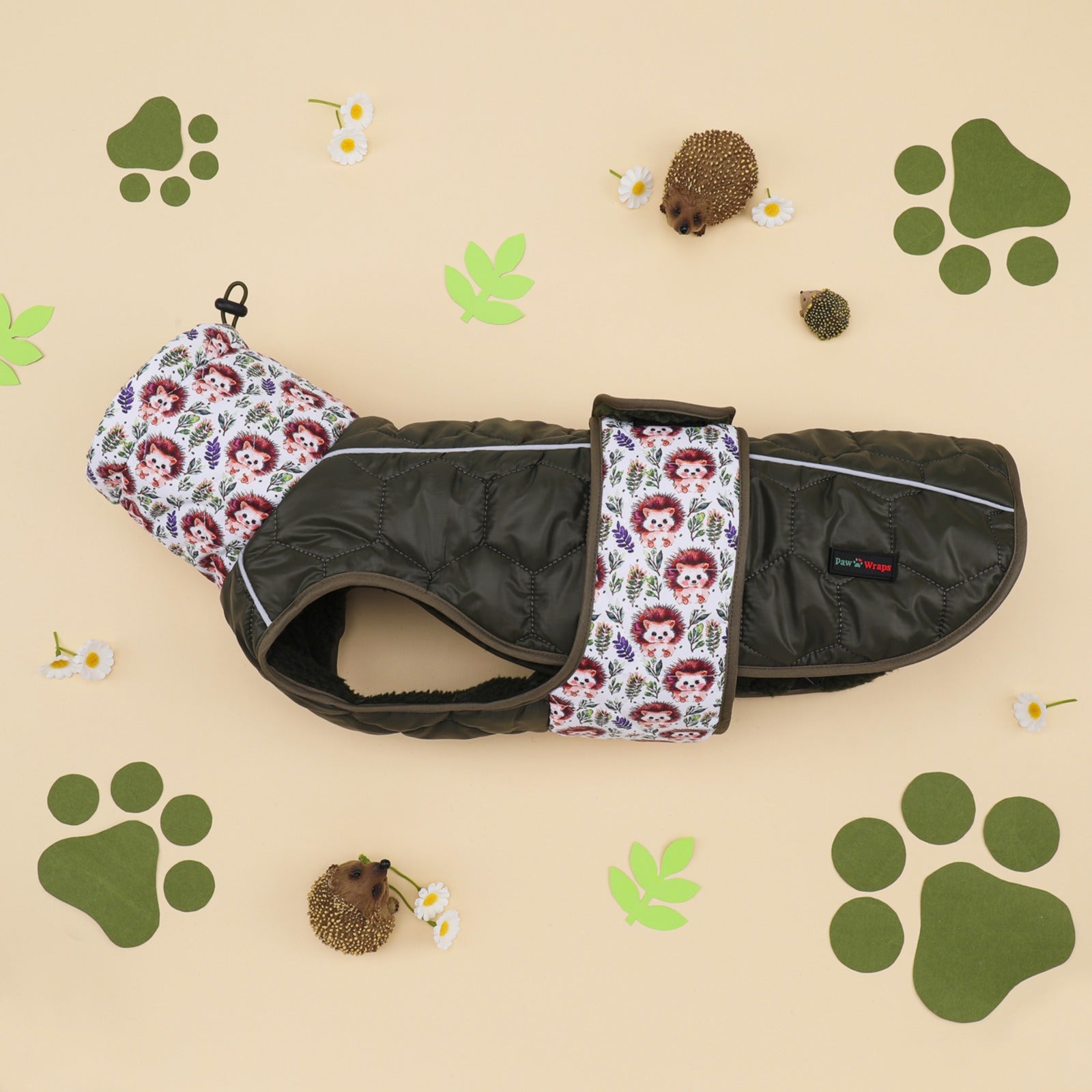 Paw Wraps Dog Coat Waterproof Padded Dog Coat Country Hedgehog