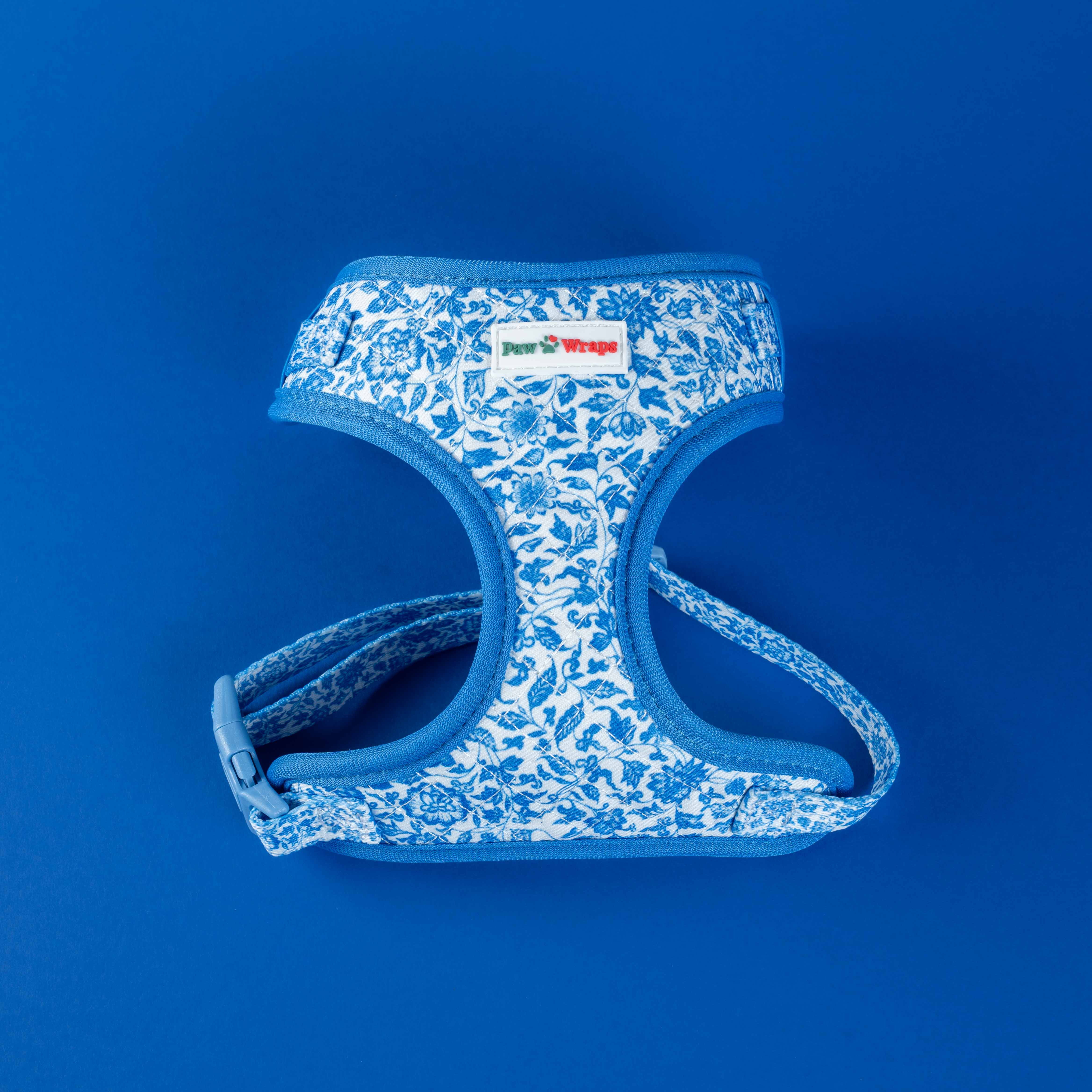 Blue Toile de Jouy Adjustable Neck Dog Harness