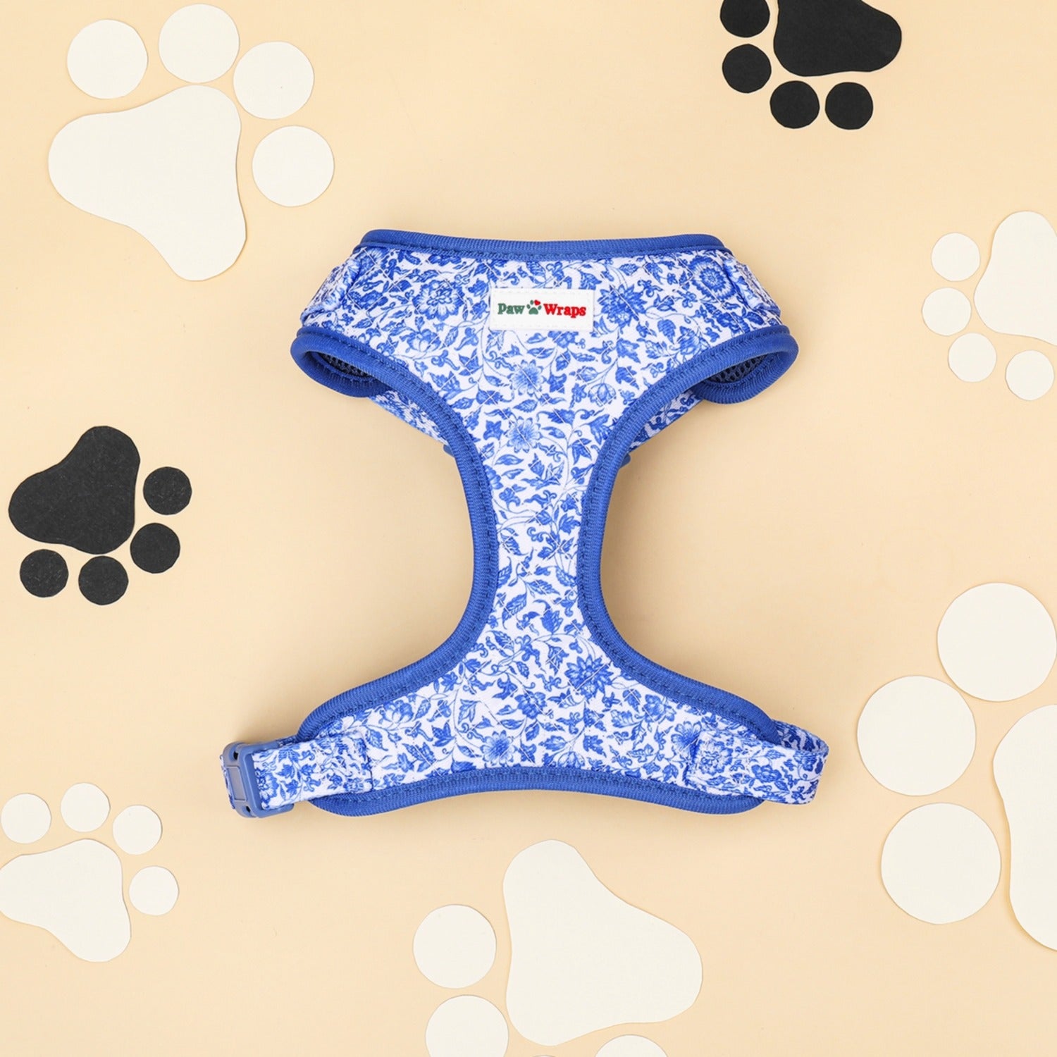 Paw Wraps Dog Harness S Blue Toile de Jouy Cotton Adjustable Dog Harness
