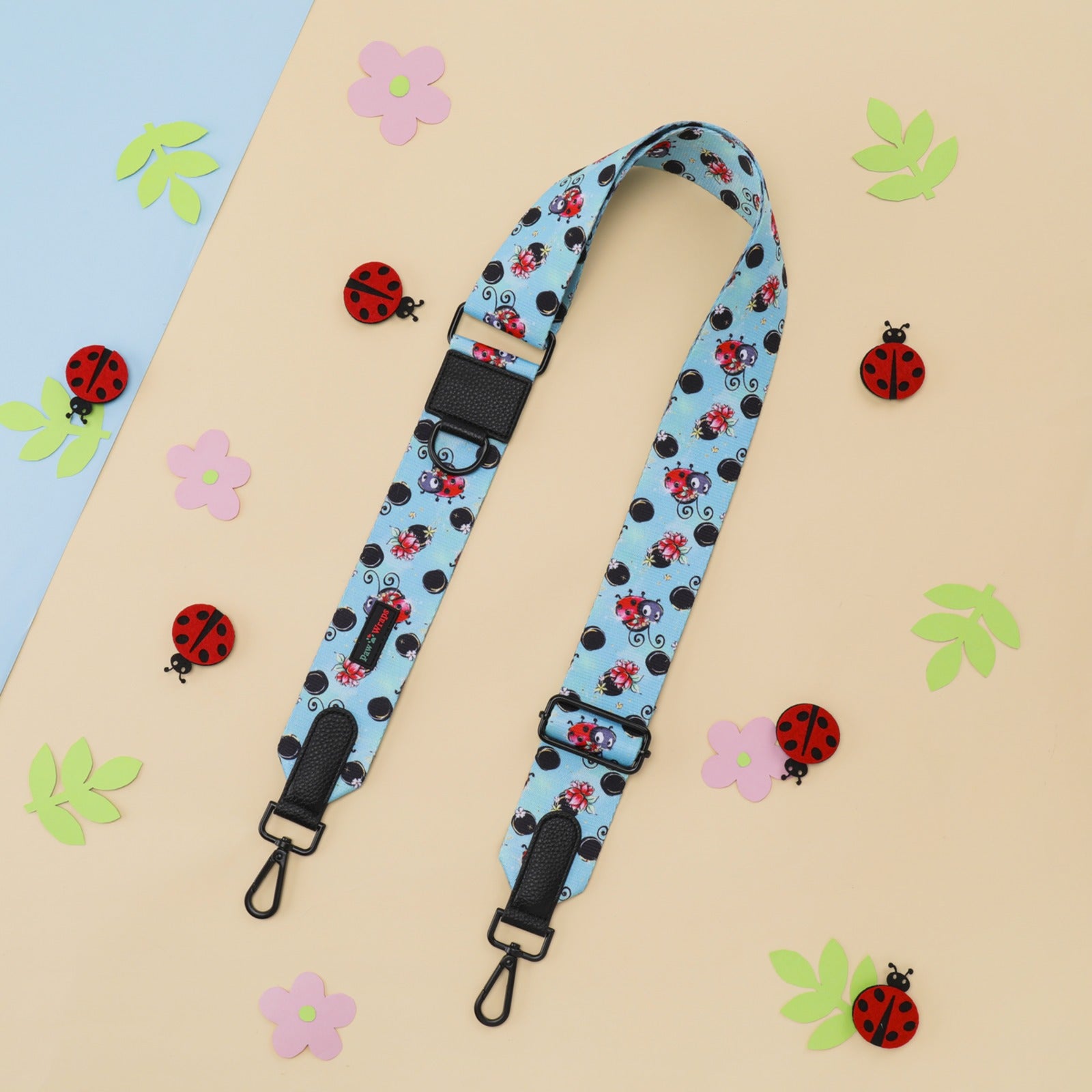 Ladybug print dog leash with floral accents, stylish and comfy for small pups