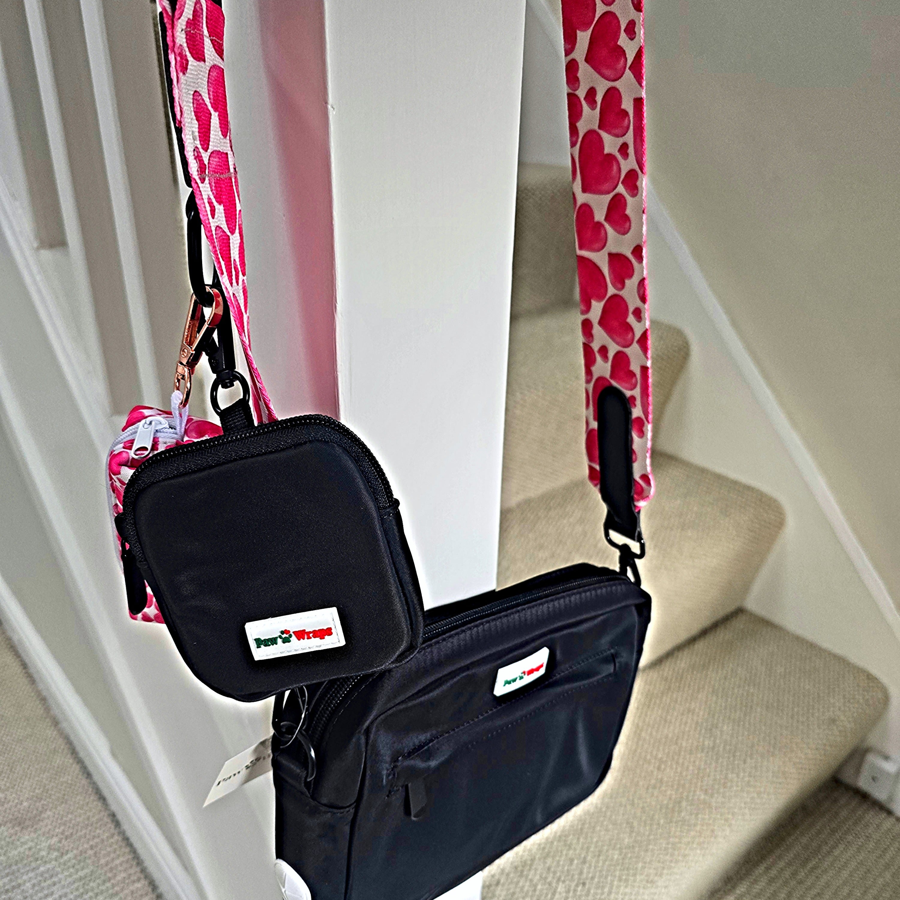 Paw Wraps Dog Walking Bag Strap Pink Hot Pink Love Hearts Dog Walking Bag Strap, 5 cm Wide