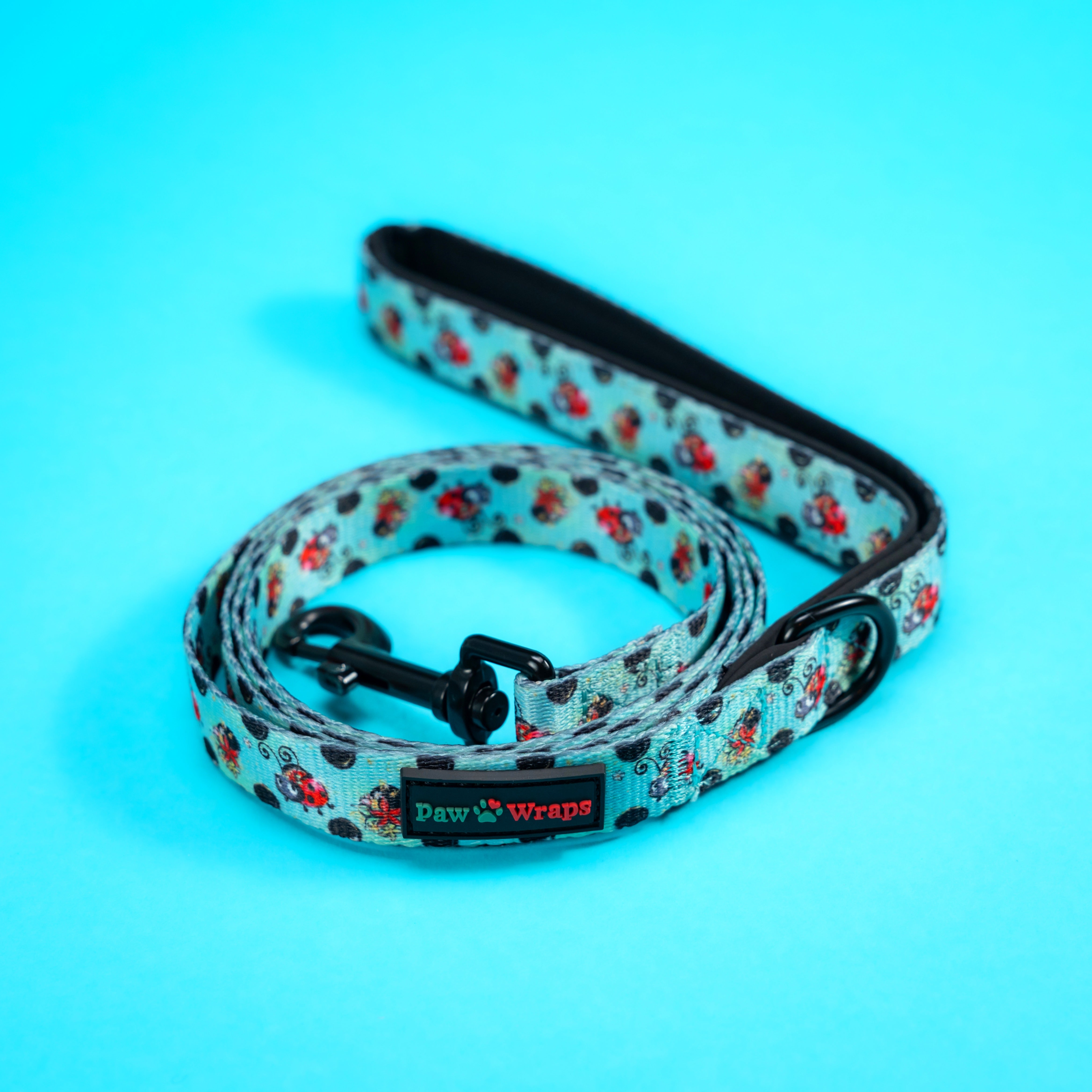 Stylish dog leash with ladybug print, perfect for small dogs and puppy walks, featuring comfy grip and chic design.