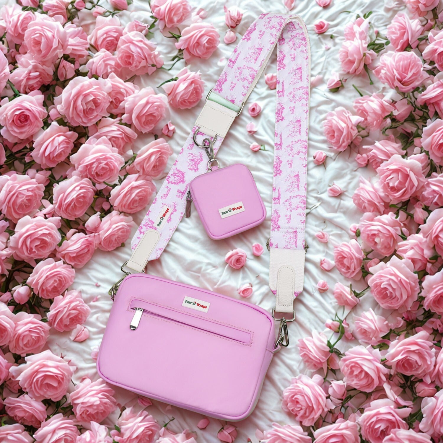Paw Wraps DOG WALKING BAG Pink Pink Cross Body Dog Walking Bag with Adjustable Strap and Treats Pouch