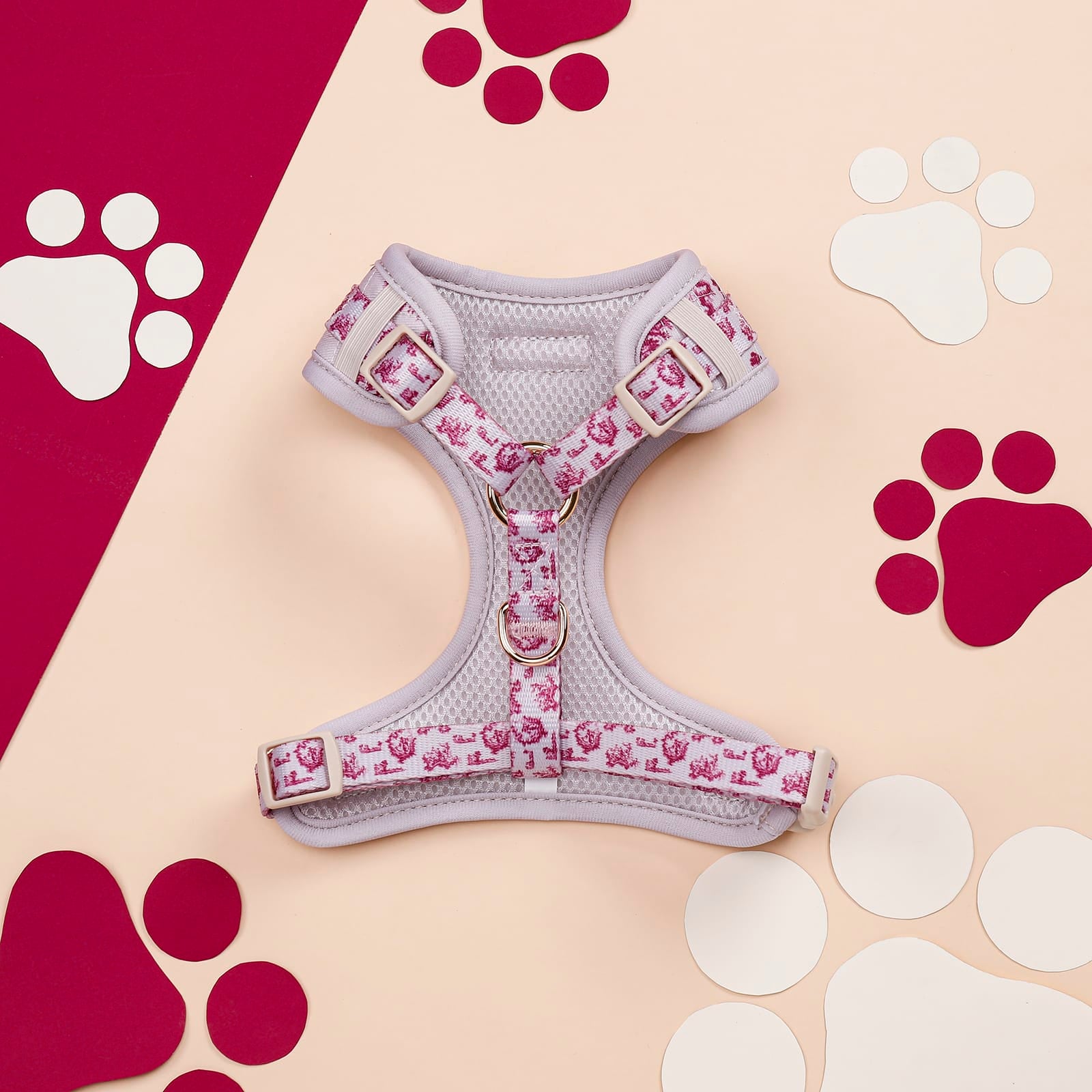 Paw Wraps Dog Harness Cherry Toile de Jouy Adjustable Dog Harness