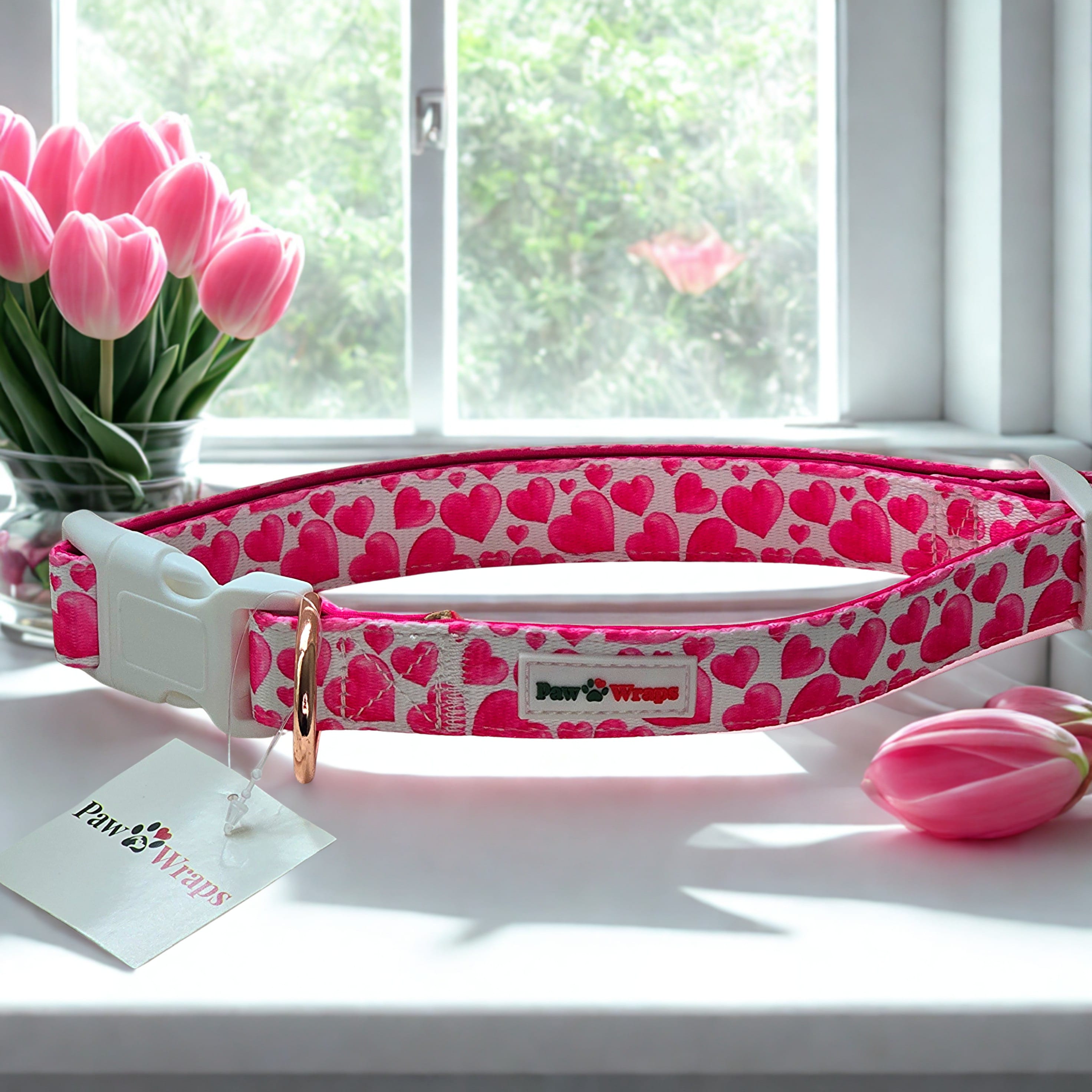 Paw Wraps Dog Collar XS Hot Pink Love Heart Adjustable Dog Collar