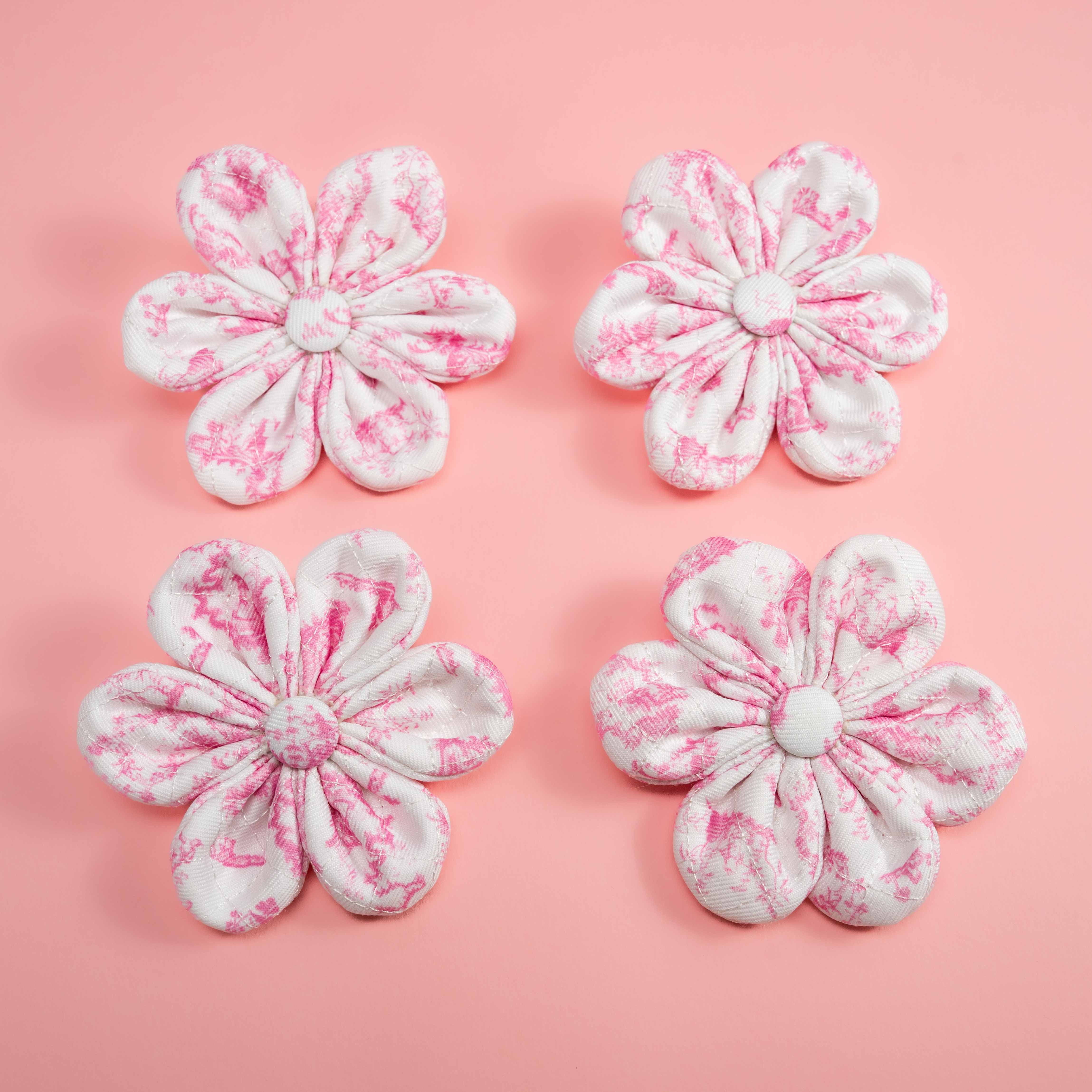 Pink & White Toile de Jouy Dog Collar Flower