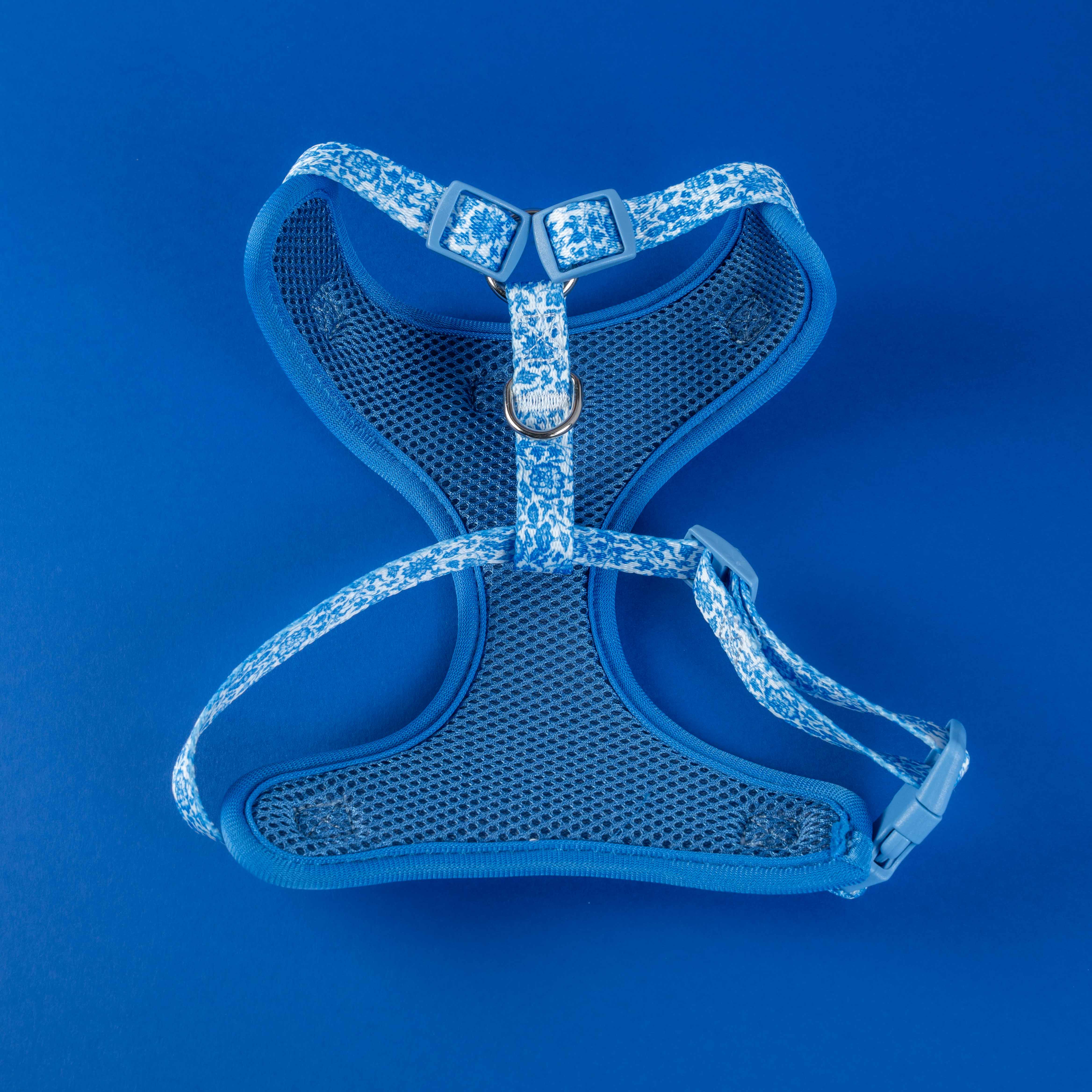 Blue Toile de Jouy Adjustable Neck Dog Harness