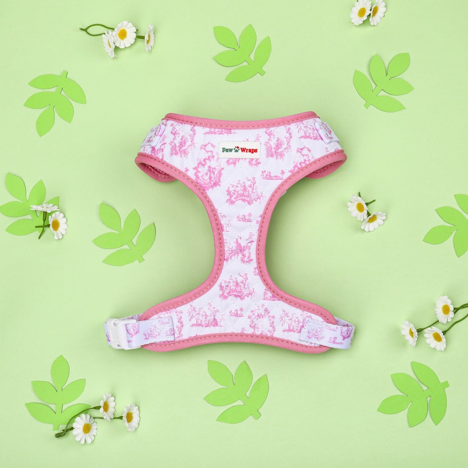 Pink and White Toile de Jouy Adjustable Neck Harness