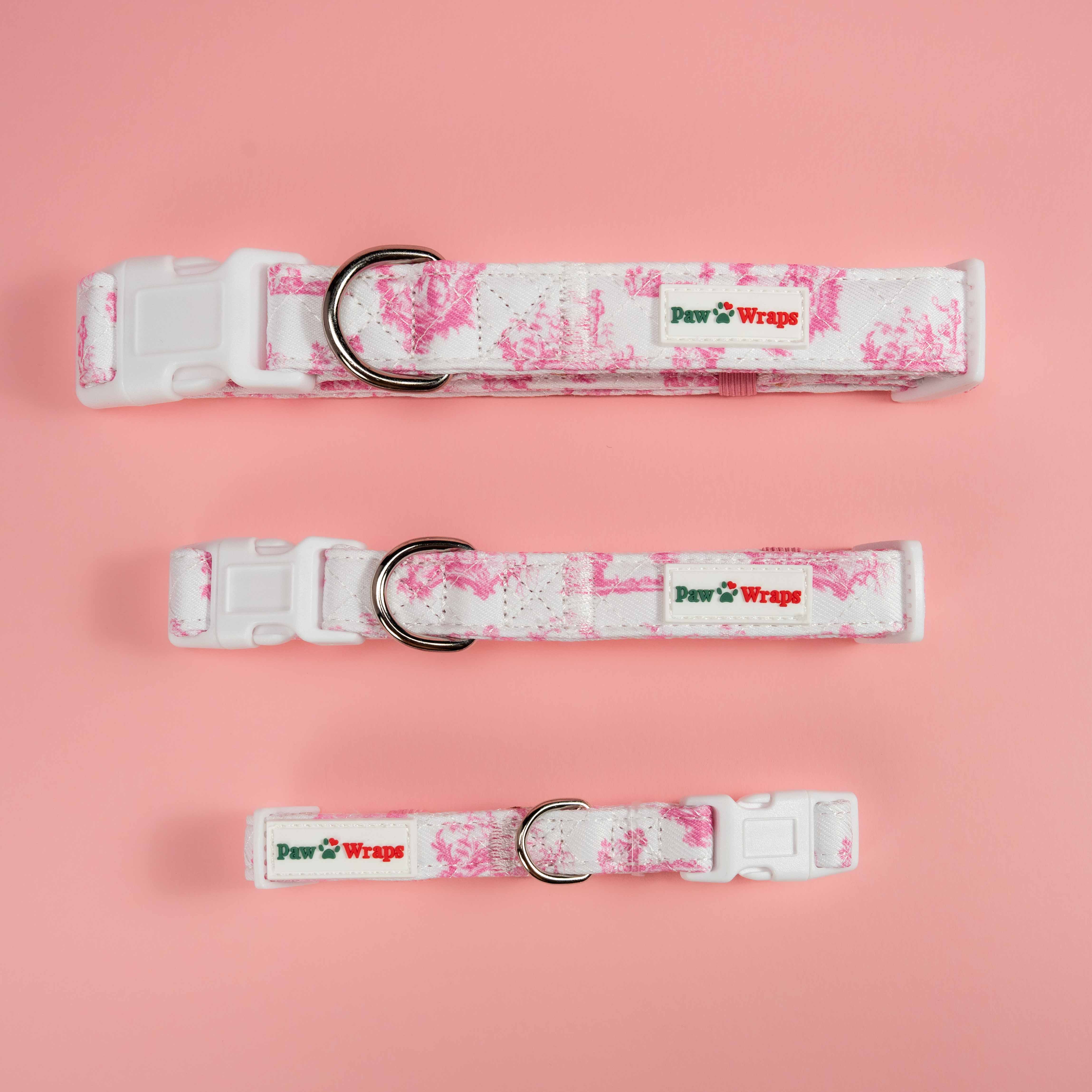 Paw Wraps Dog Collar S Pink Toile de Jouy Adjustable Dog Collar