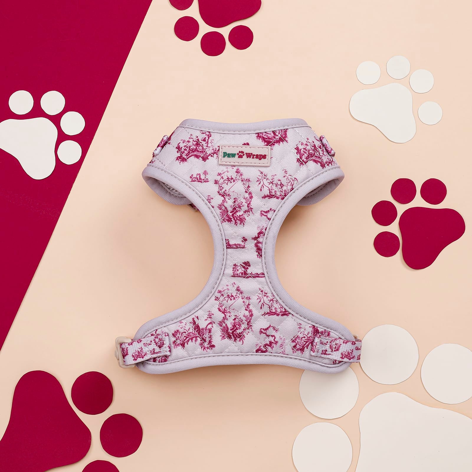Paw Wraps Dog Harness XS Cherry Toile de Jouy Adjustable Dog Harness