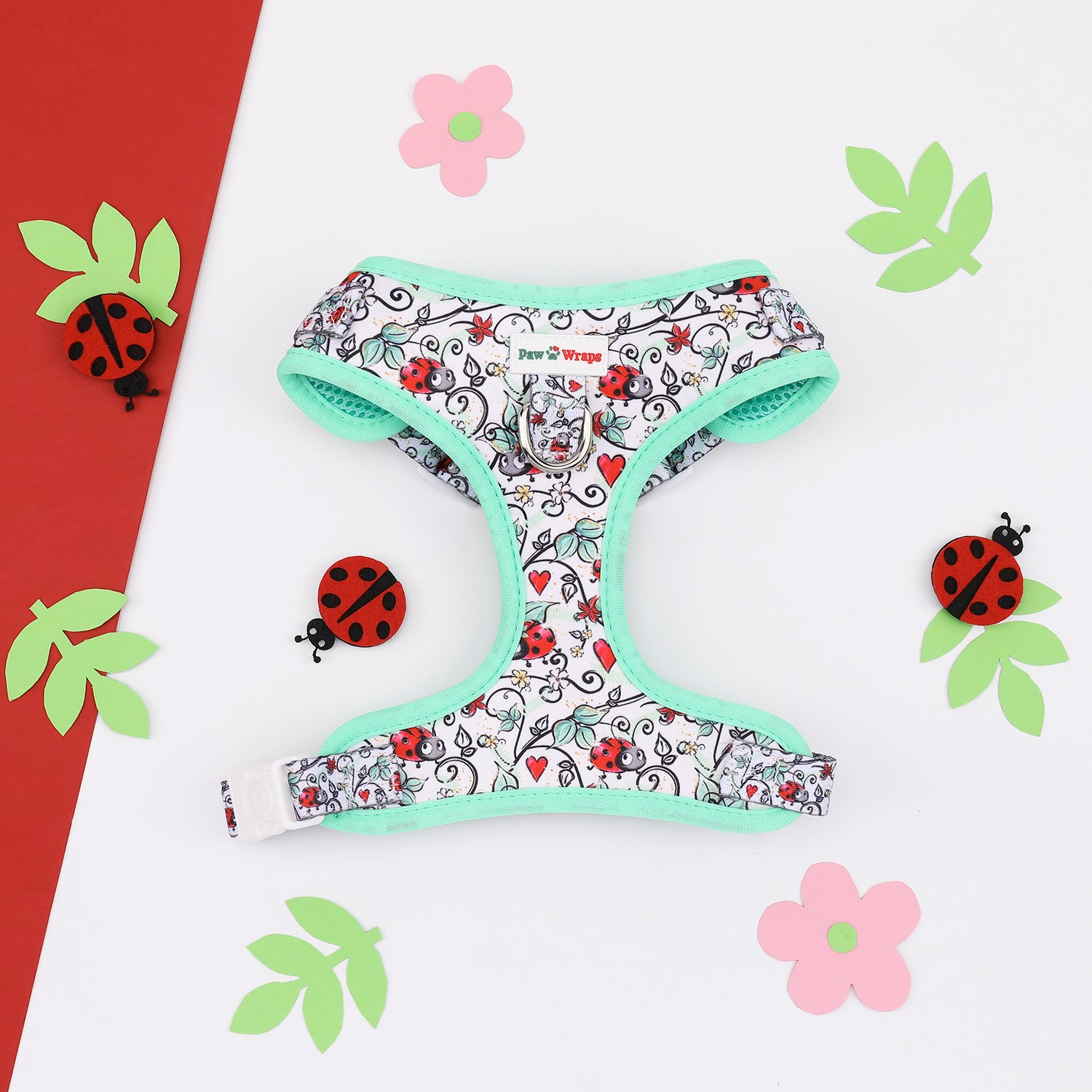 Paw Wraps Dog Harness XS Lady Bird Love Hearts No-Pull Adjustable Neoprene Dog Harness