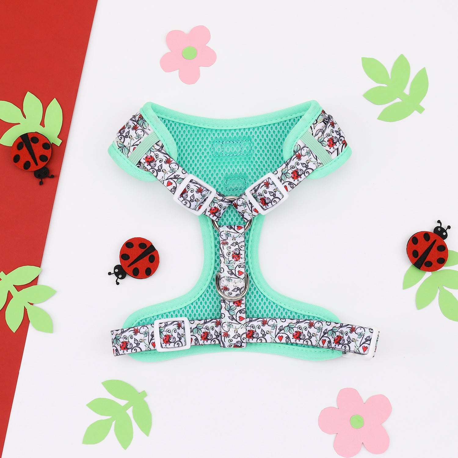 Paw Wraps Dog Harness Lady Bird Love Hearts No-Pull Adjustable Neoprene Dog Harness