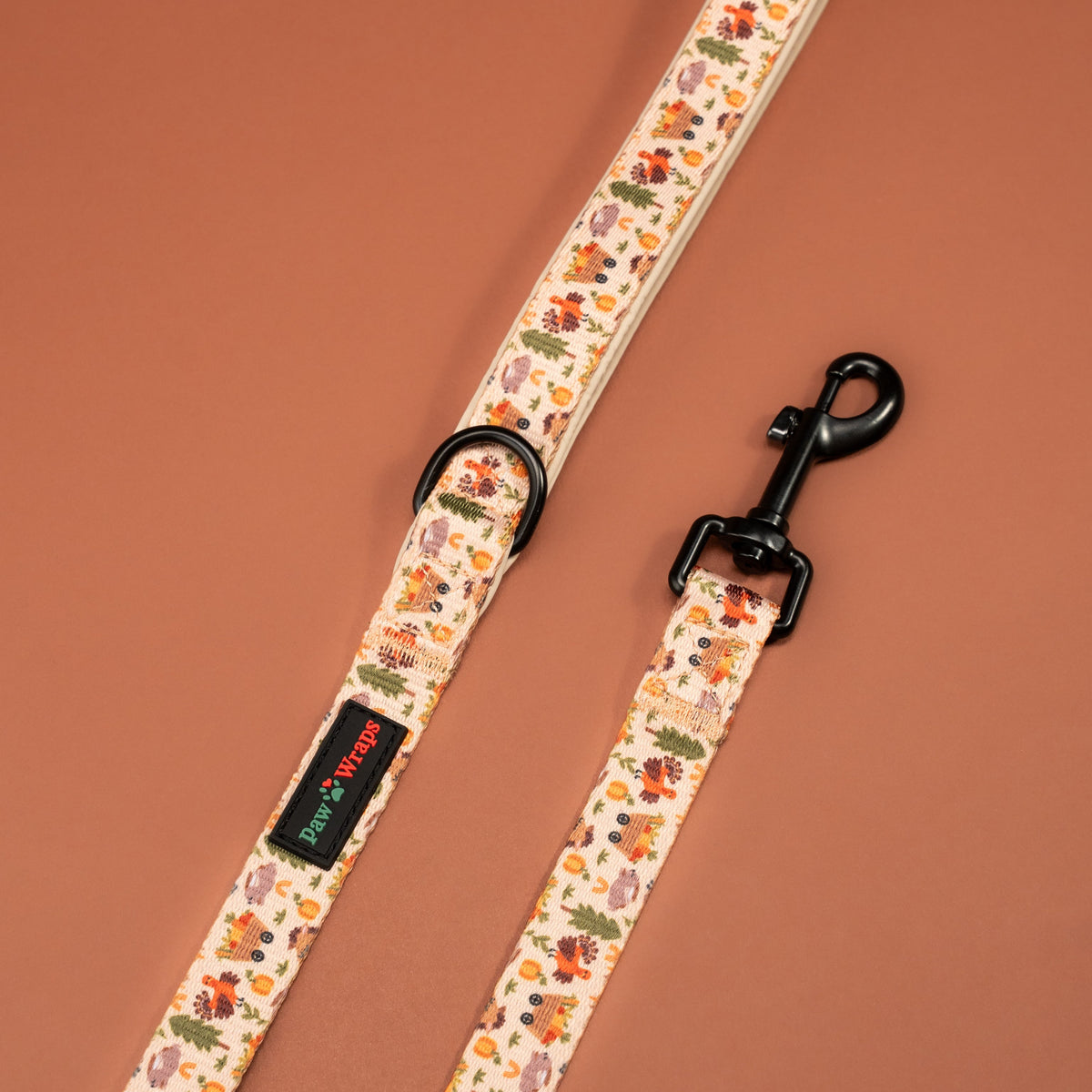 Paw Wraps Dog Lead Whimsical Farm Print Pastel Brown Dog Lead