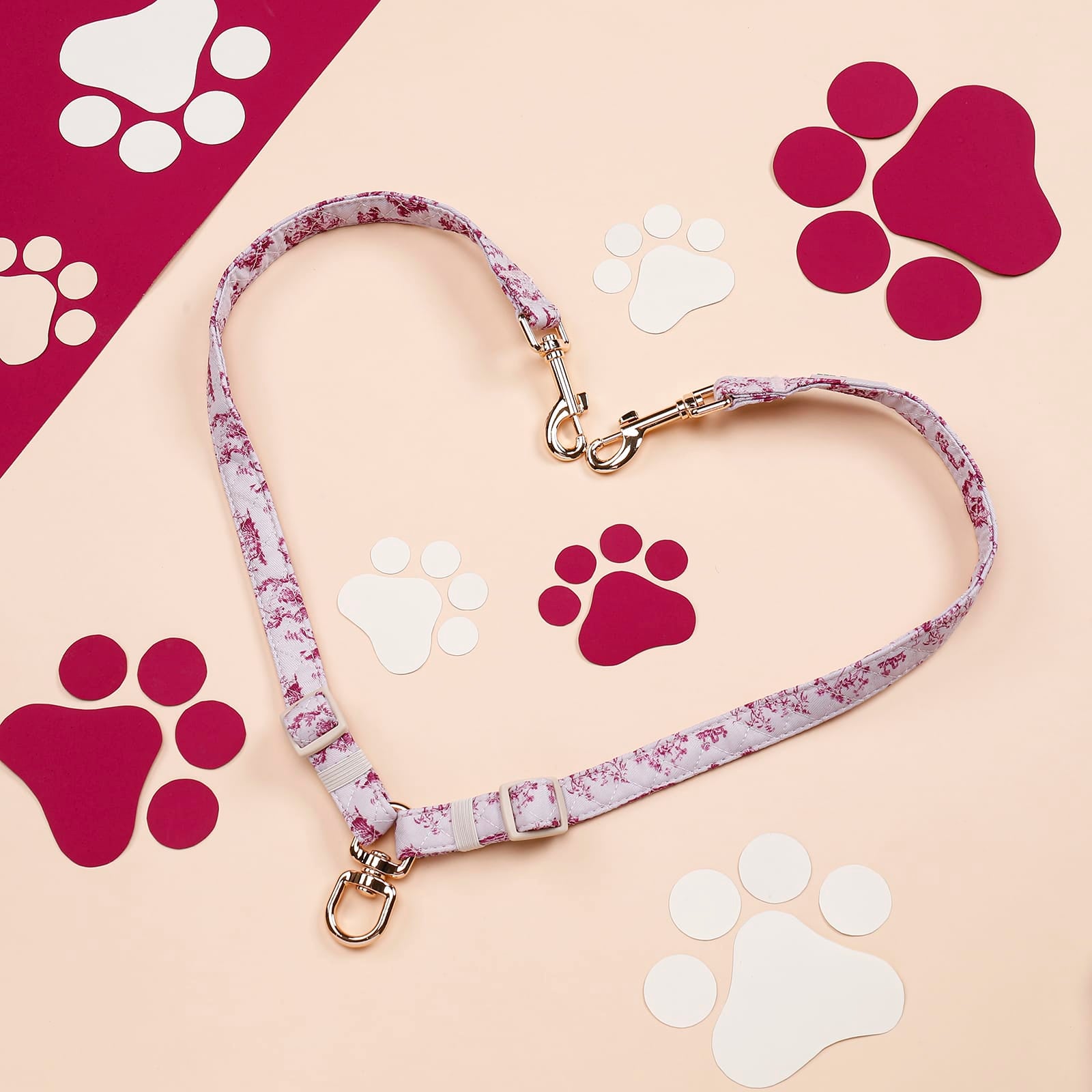 Paw Wraps Lead Splitter Cherry Toile de Jouy Dog Lead Splitter