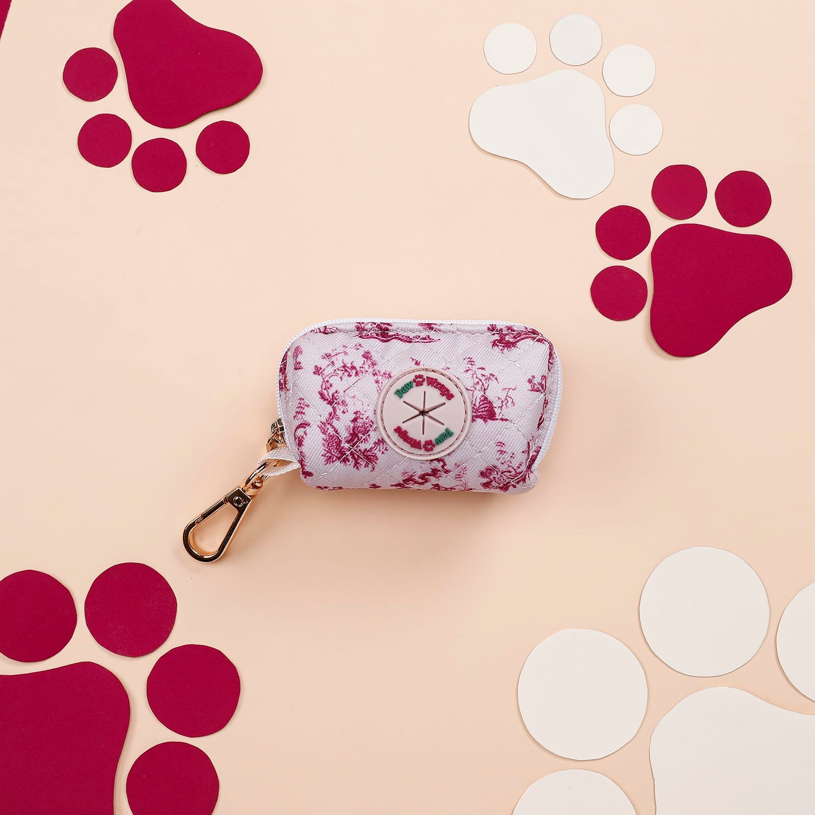 Paw Wraps Poop Bag Holder Cherry Toile de Jouy Dog Poop Bag Holder